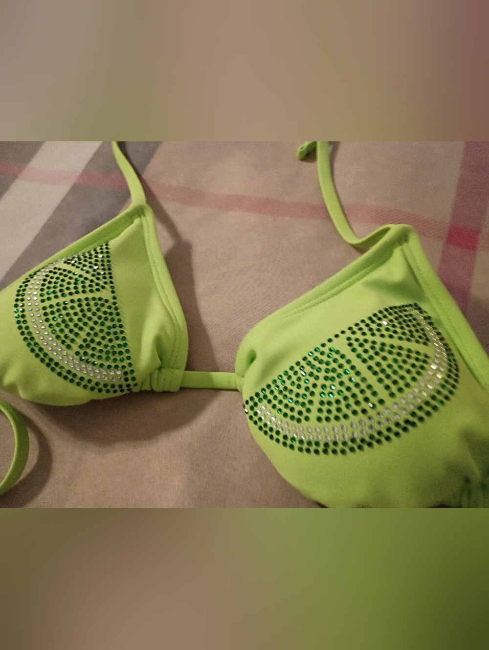 Lime Green Rhinestone Low Rise Bikini Set - Picture 13 of 16